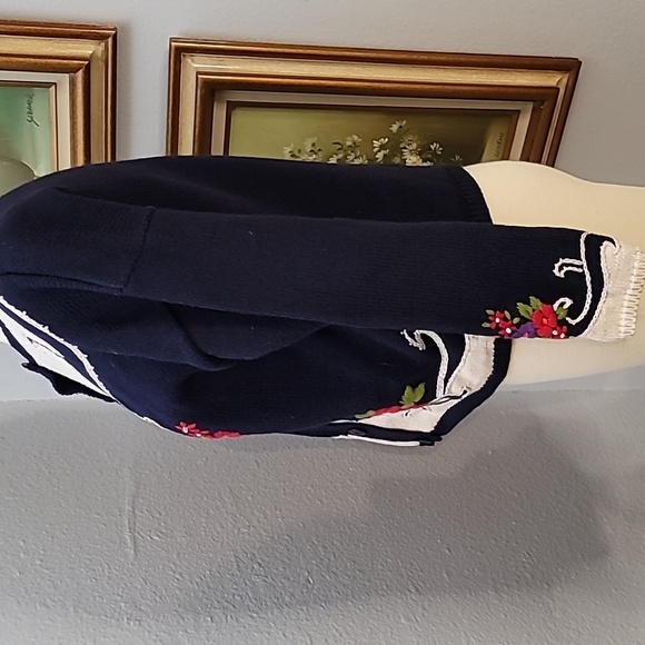HERMAN GEIST hand embroidered coastal granny cardigan sweater size large blue - Picture 8 of 16